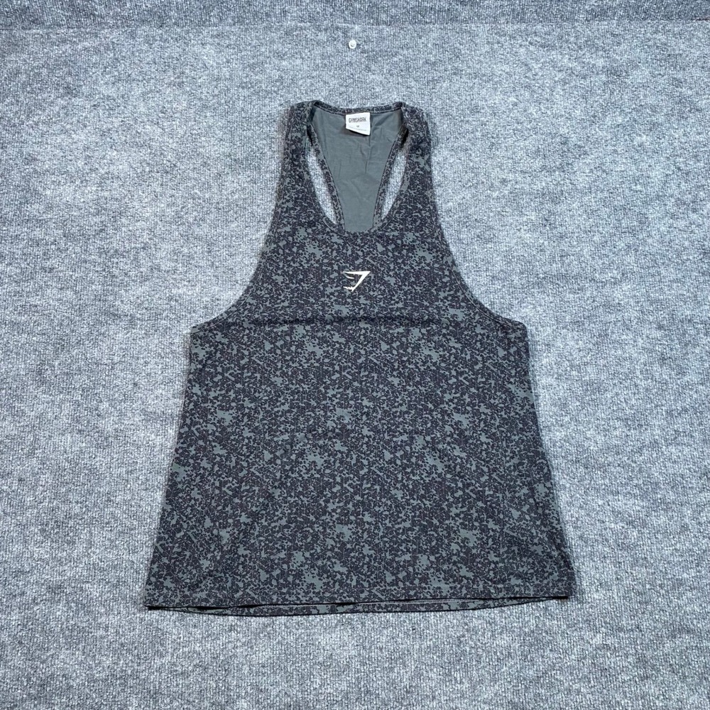 Gymshark Mens Camo Stringer Tank Top Dark Grey Black Racerback Size M A1A2P